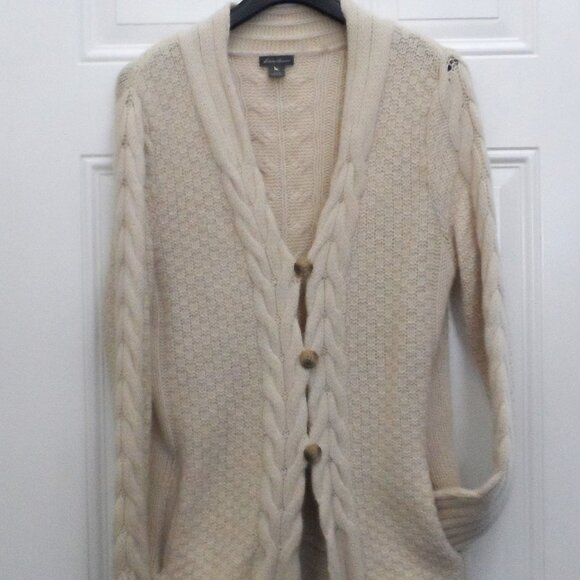 Eddie Bauer Sweaters - Eddie Bauer Cream Wool Cardigan with Textured Knit